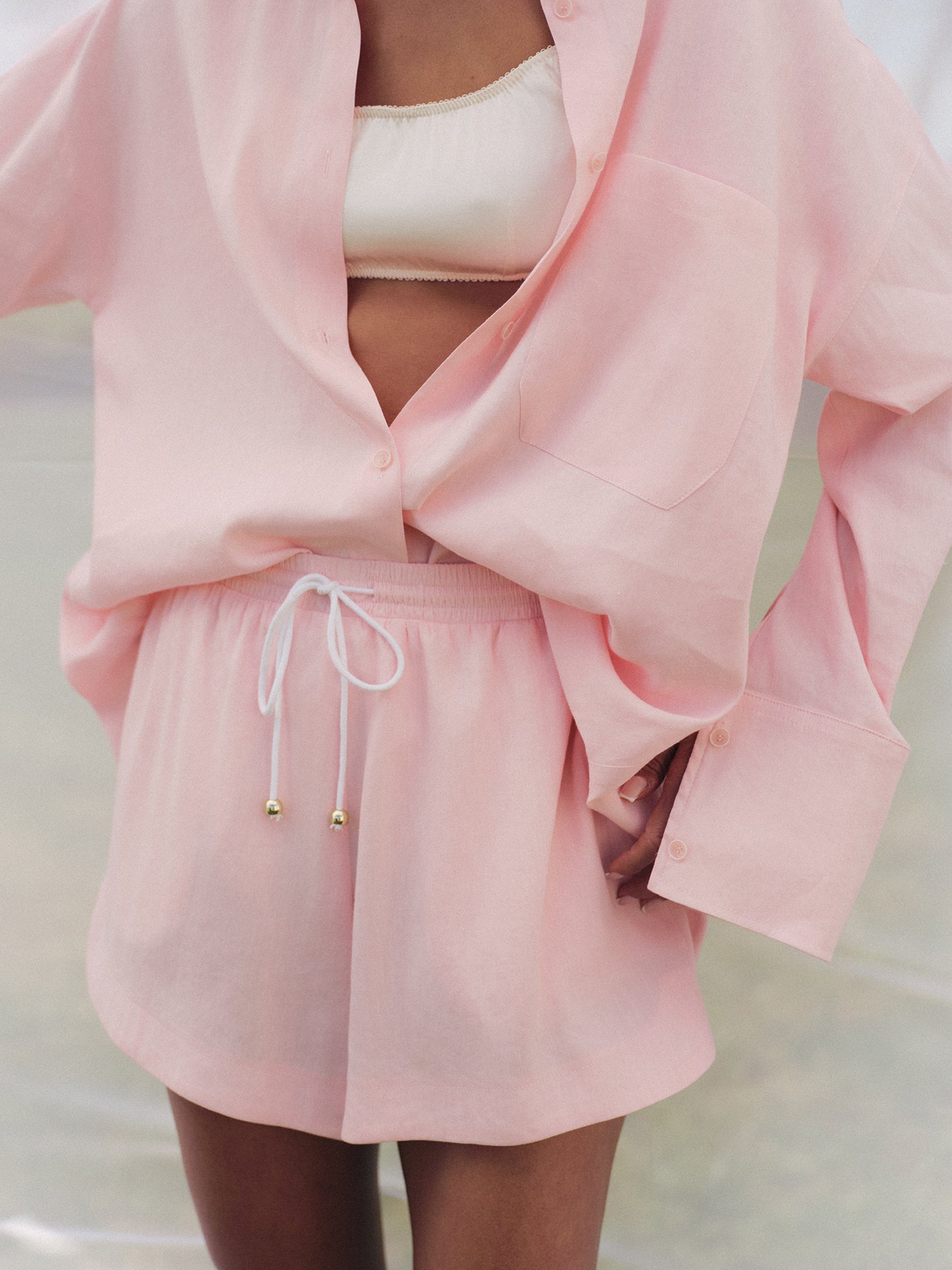 Boxer shorts in pink silk linen