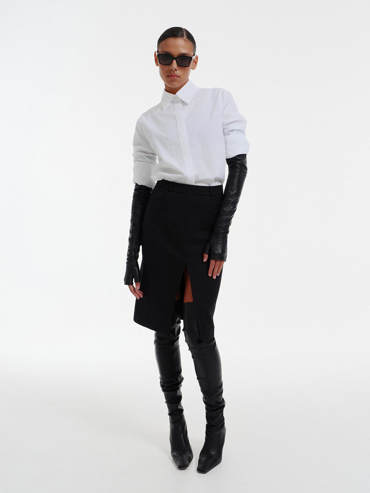 Extra long accent fingerless leather gloves