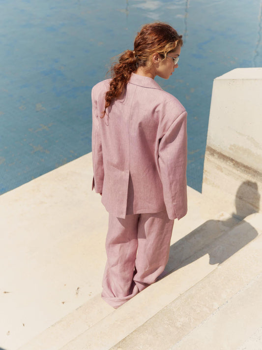 Two-piece loose fit suit with Alex palazzo in dusty rose linen