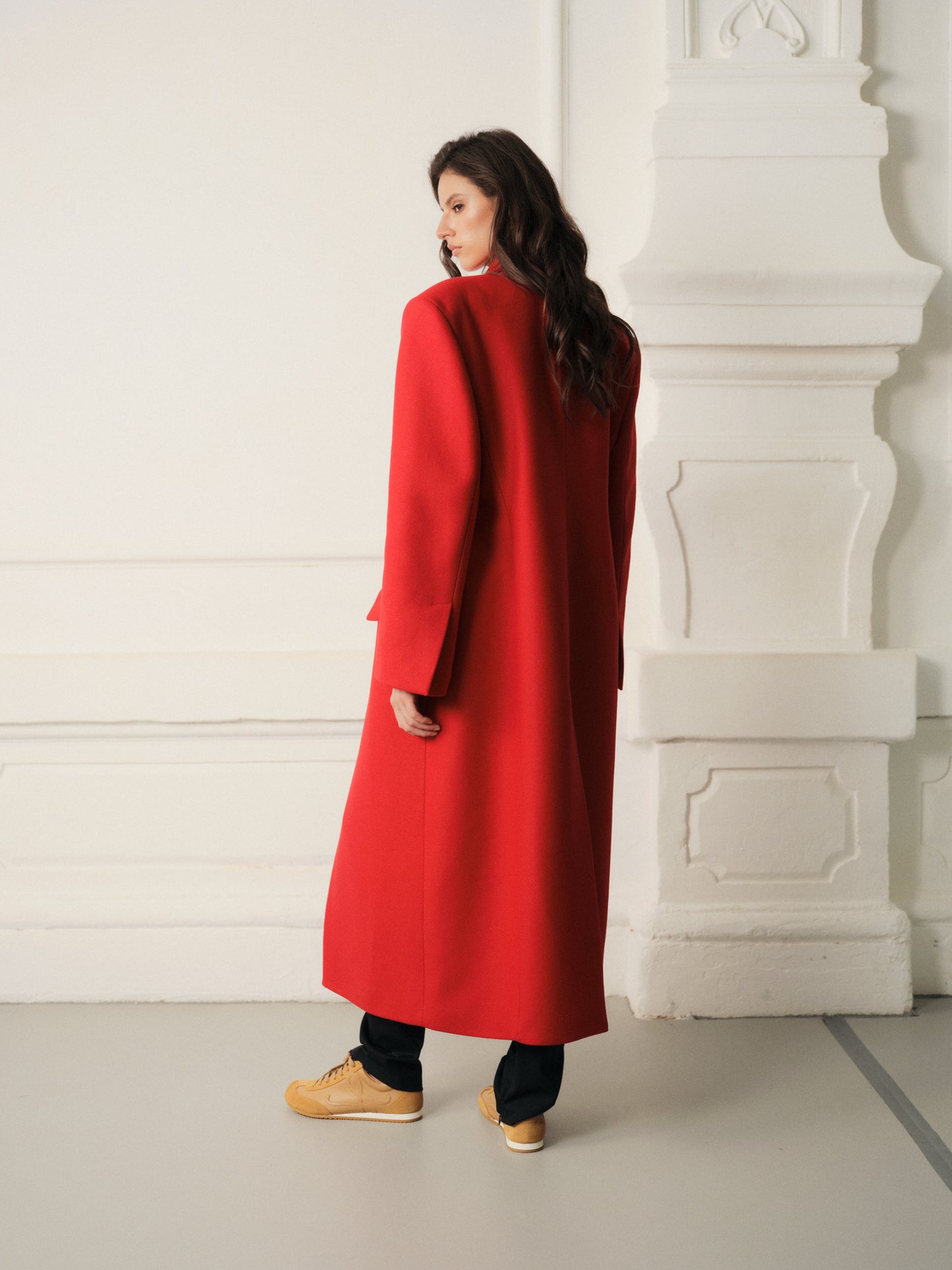 Franky tailored wool coat in accent red