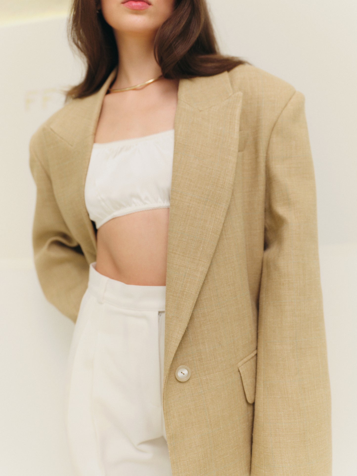 Ava relaxed fit linen silk blazer with accent sleeve