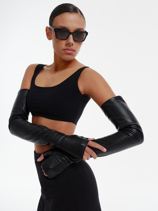Extra long accent fingerless leather gloves