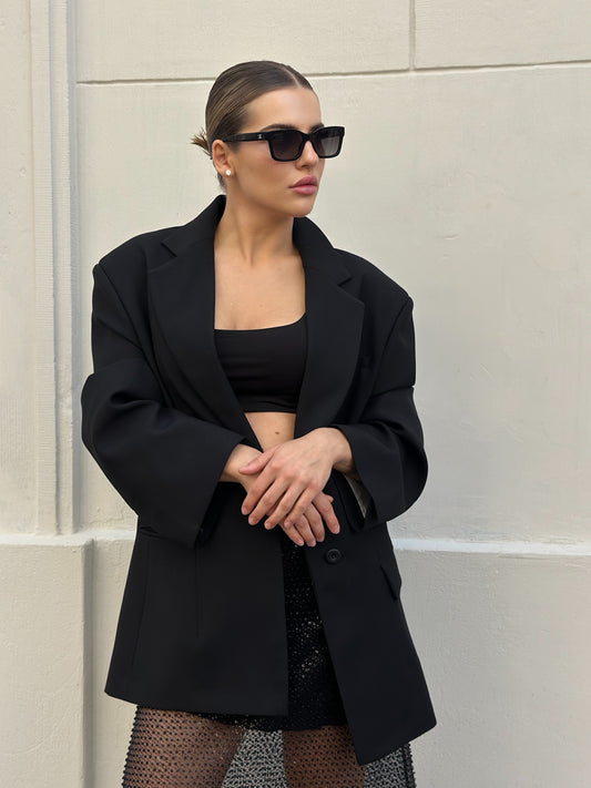 Tayra contemporary fit wool blazer with accent sleeve