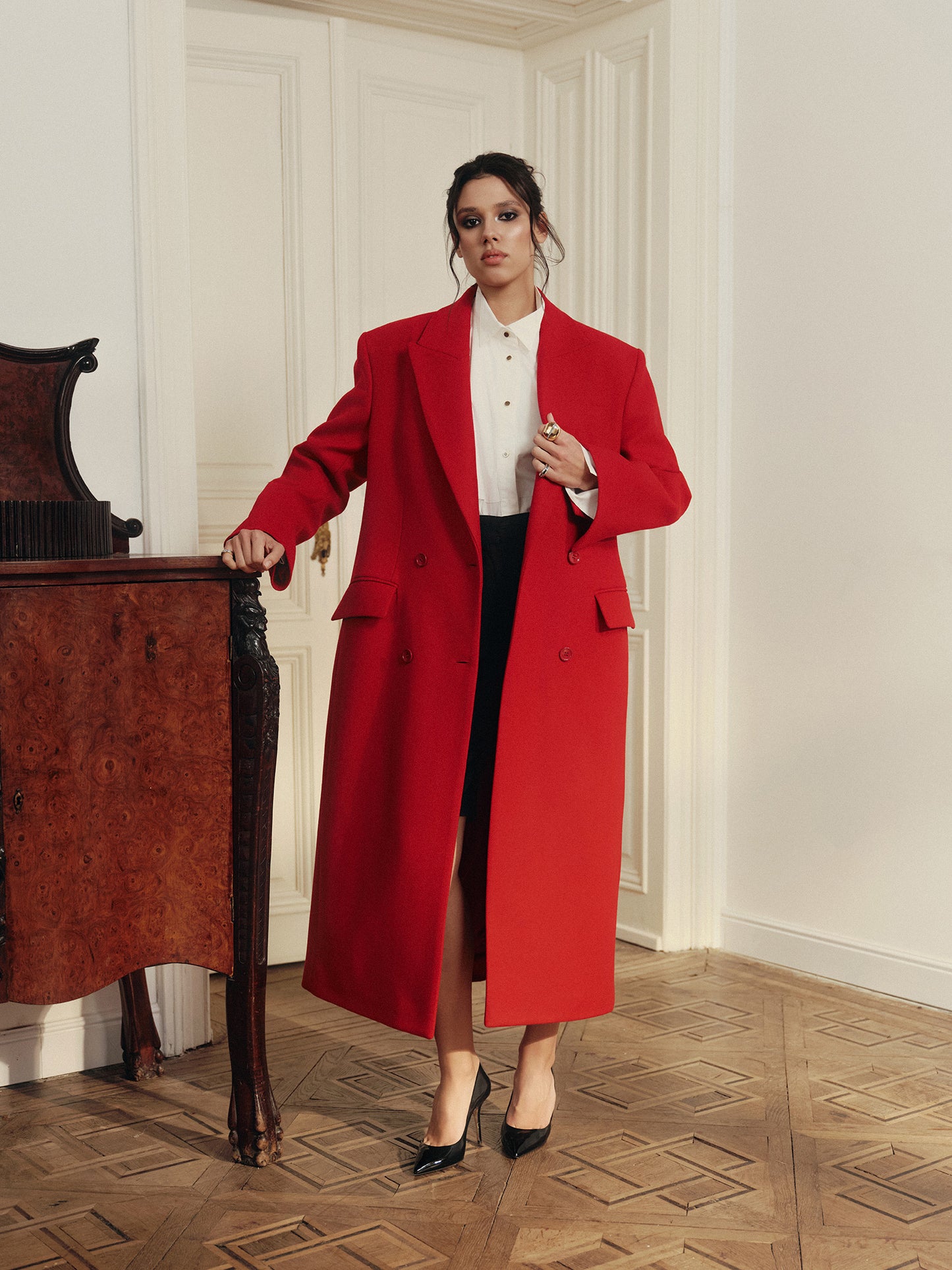 Franky tailored wool coat in accent red