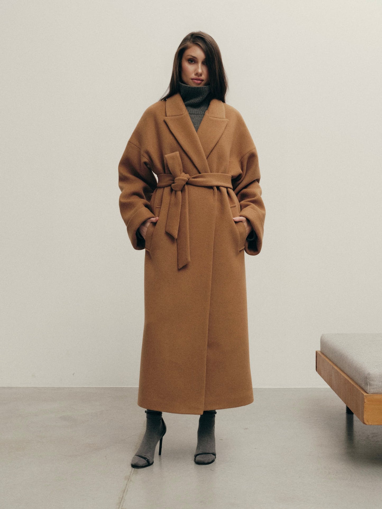 Siena winter belted coat in insulated wool