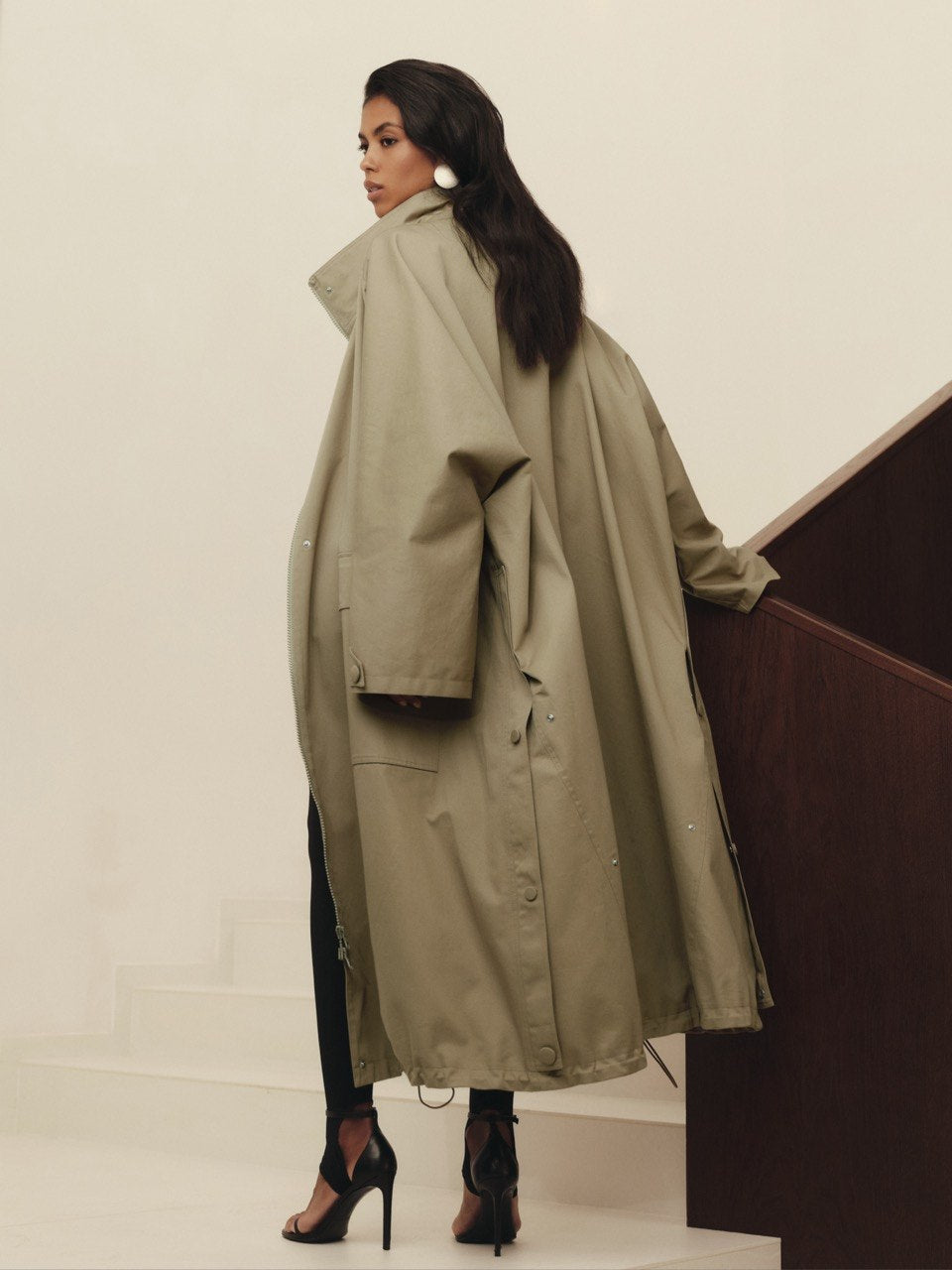 Heavy cotton maxi volume lined trench parka