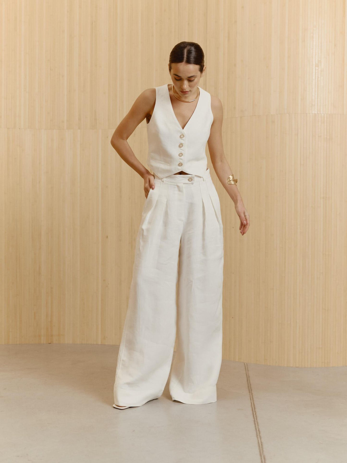 Wide leg cotton linen blend palazzo pants