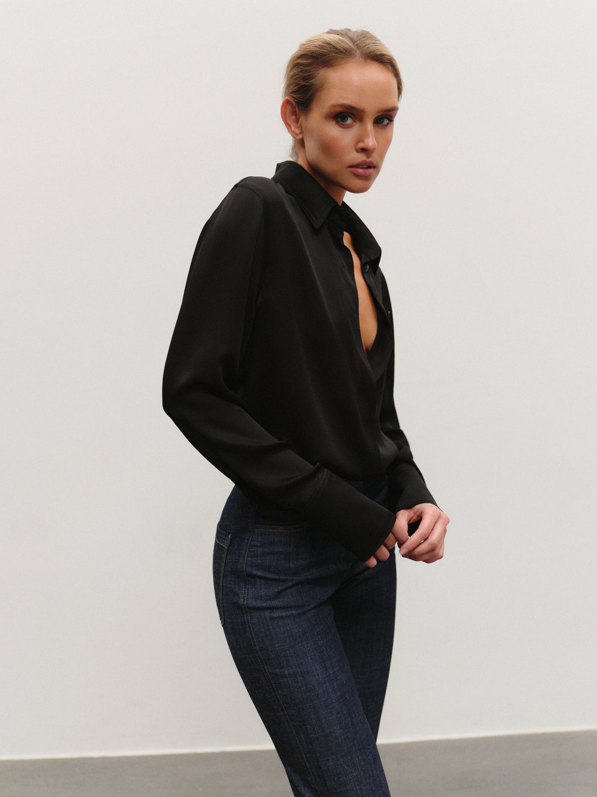 Black silk loose fit shirt
