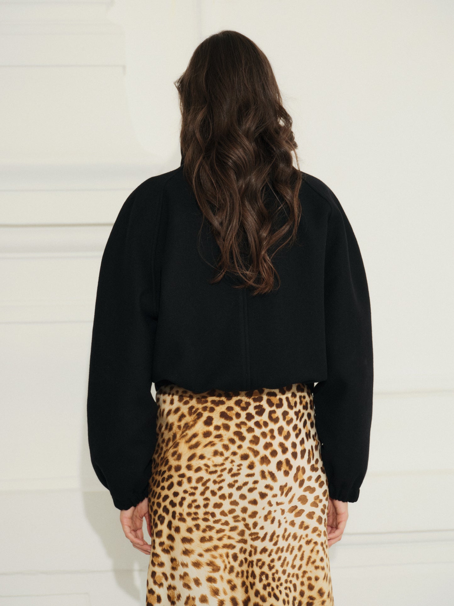 High neck bomber jacket in wool cashmere blend