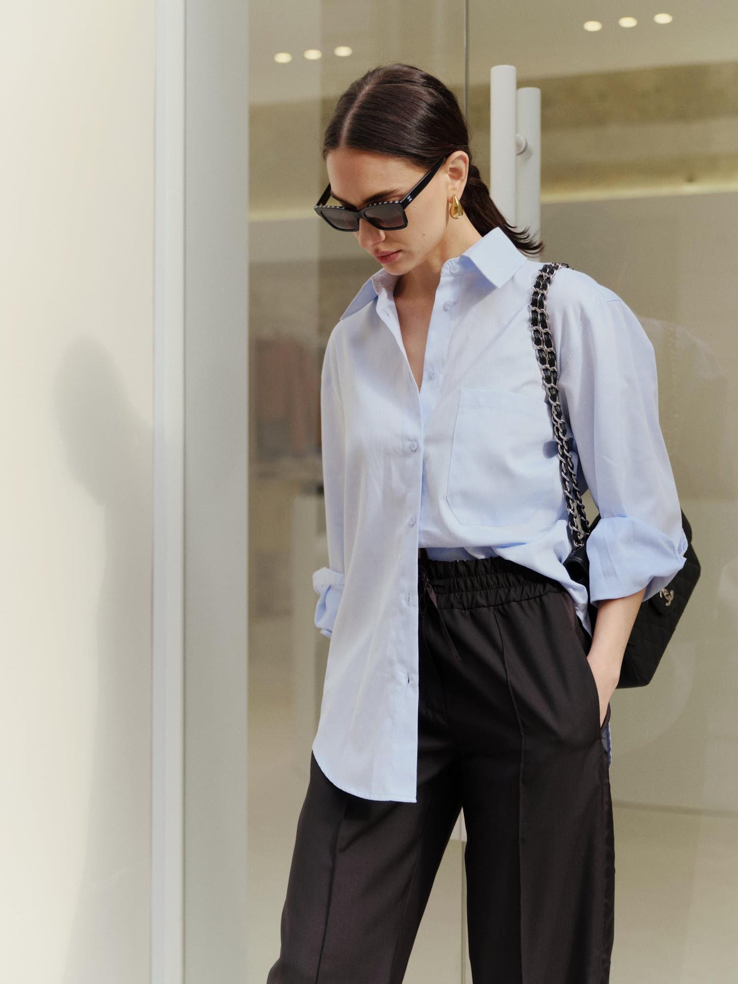 Yasmine elastic waist wool silk jogger pants