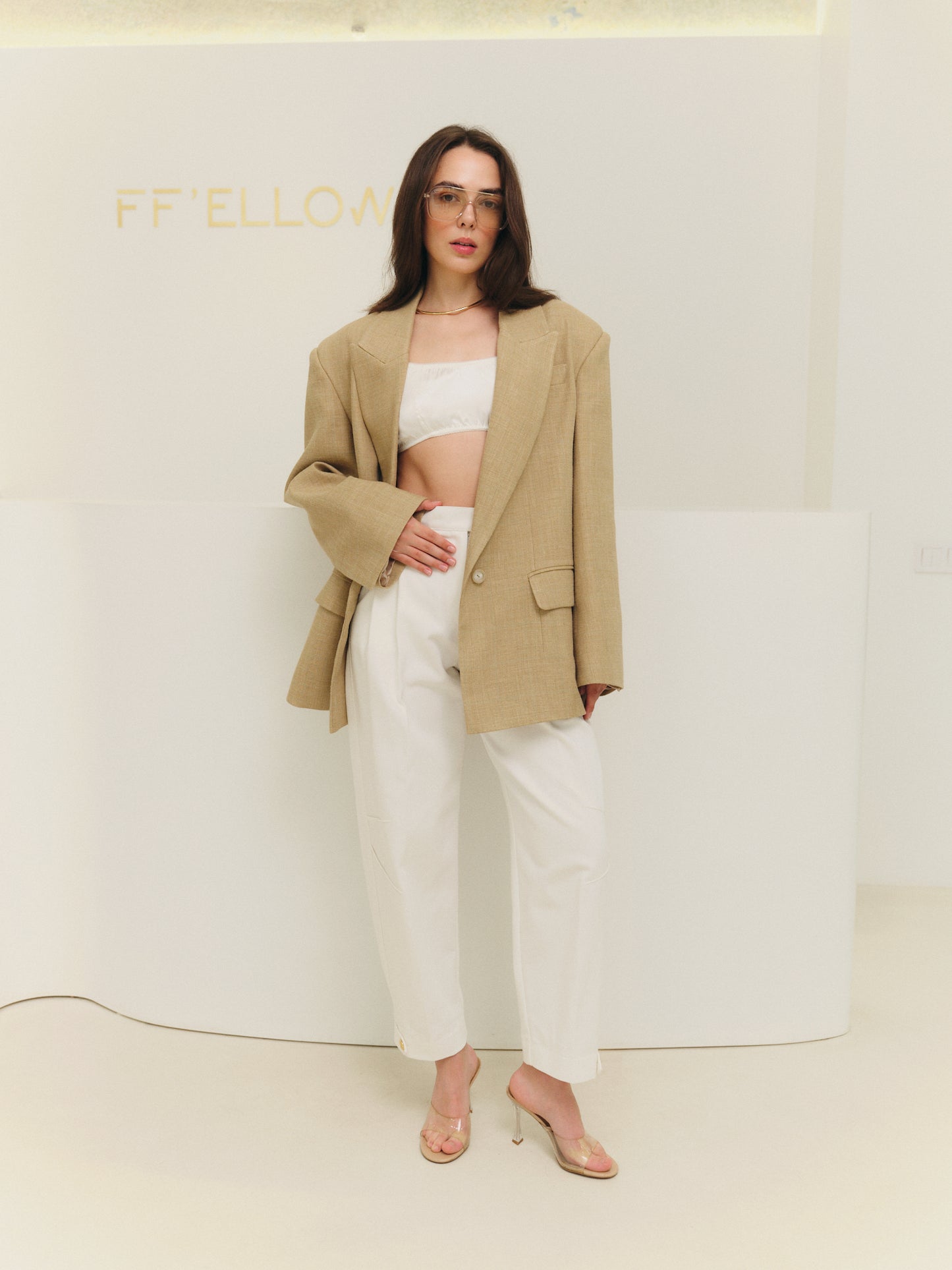 Ava relaxed fit linen silk blazer with accent sleeve