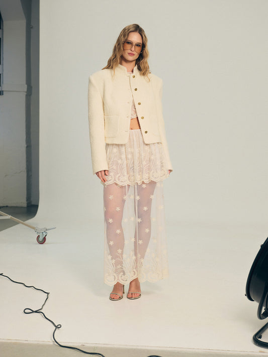 Classic fit tweed jacket with pockets and accent golden buttons