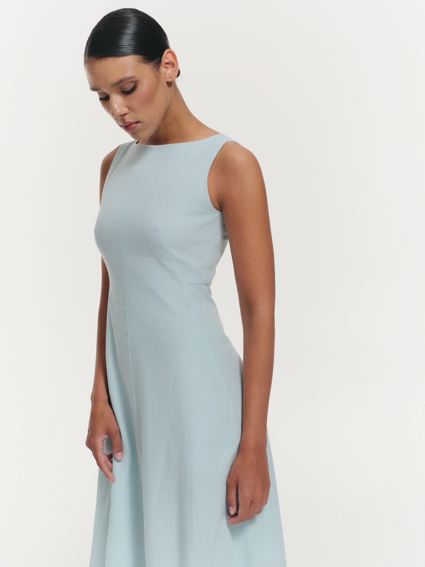 KATE boat-neck dress in light blue