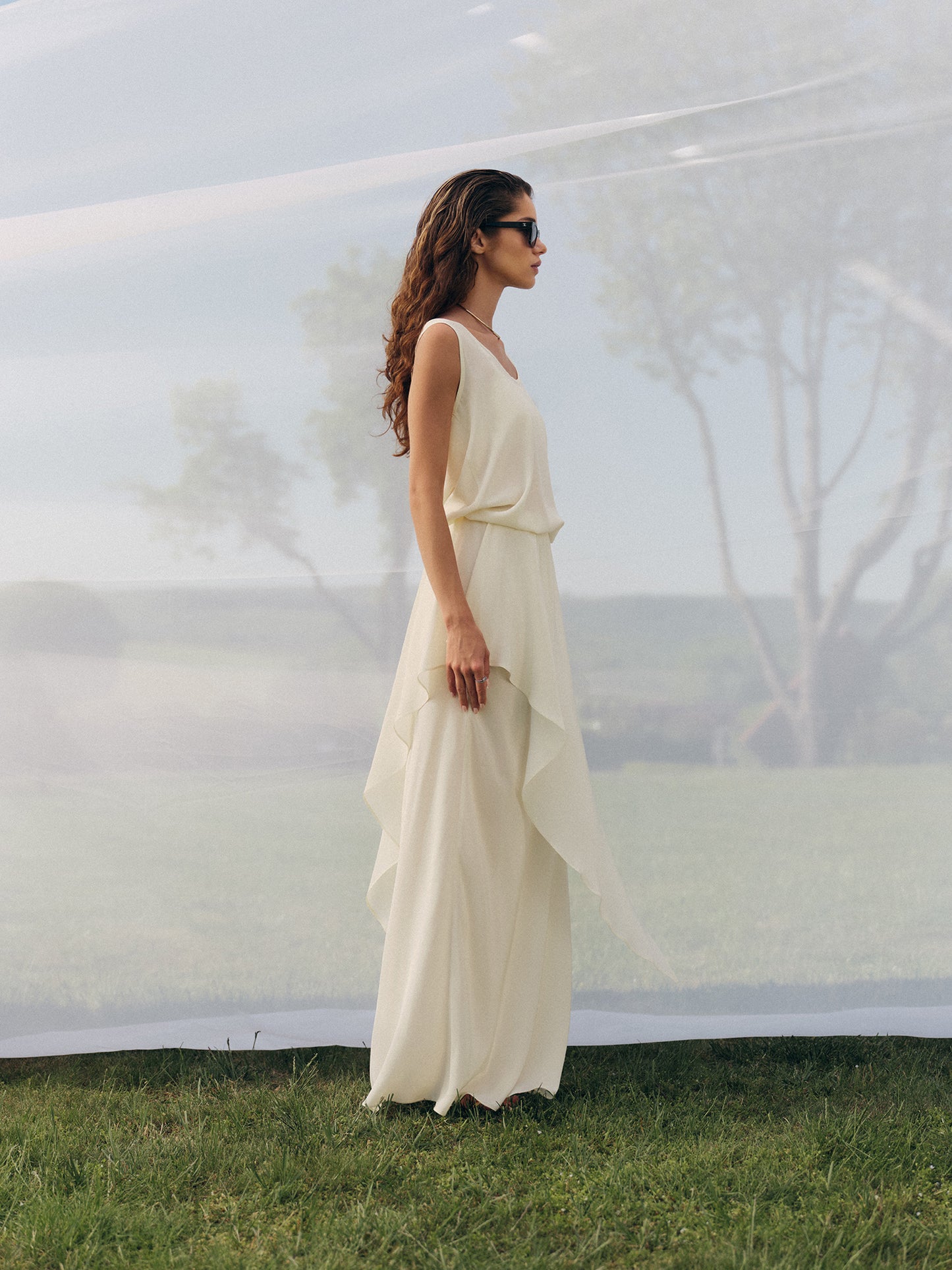 The Muse maxi layered silk skirt with matching tank top