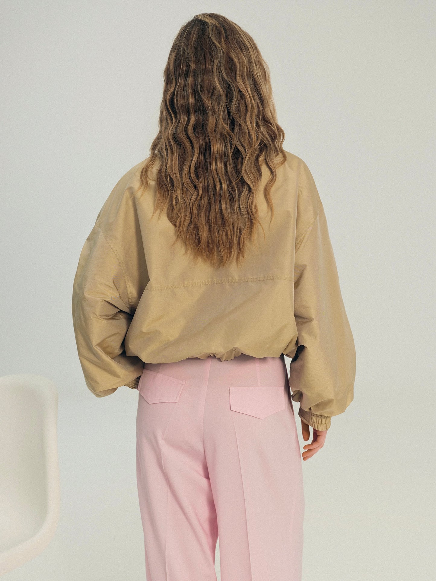 Lightweight high neck jacket in viscose silk blend