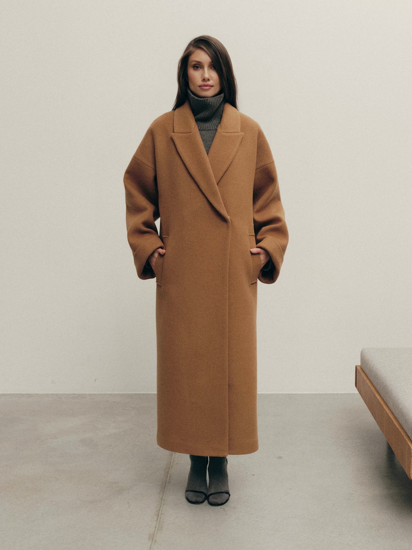 Siena winter belted coat in insulated wool