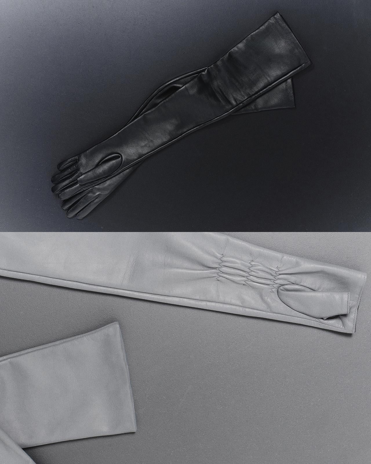 Extra long accent fingerless leather gloves