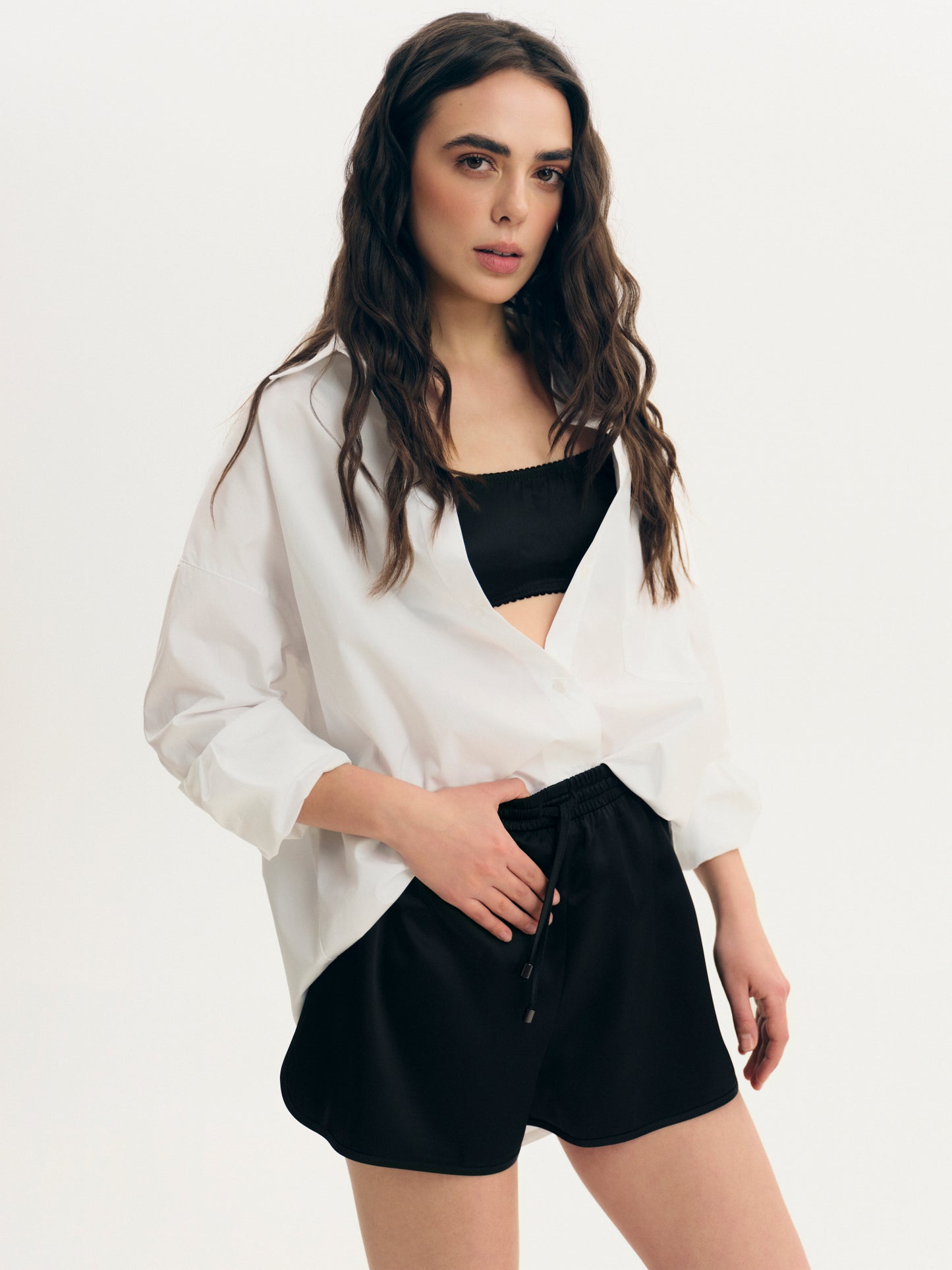 Satin bralette top in black