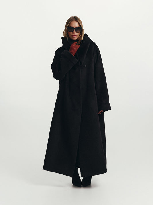 Tokyo volume maxi winter alpaca coat with belt
