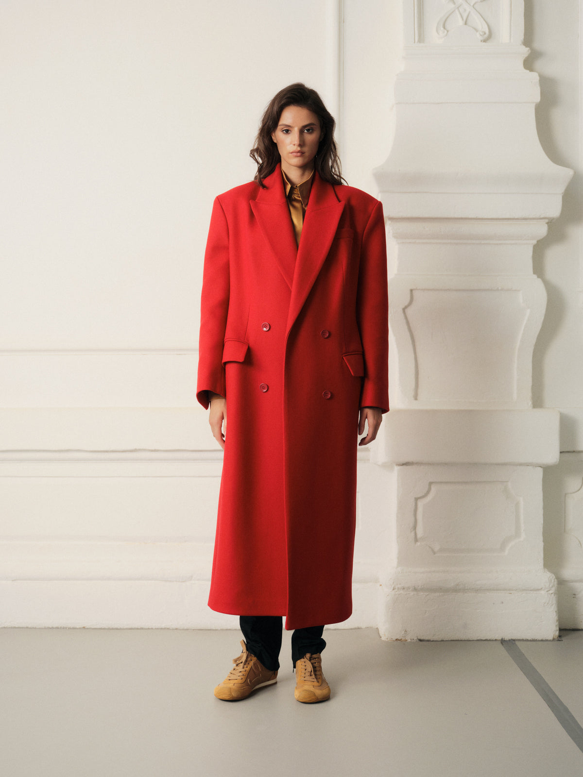Franky tailored wool coat in accent red