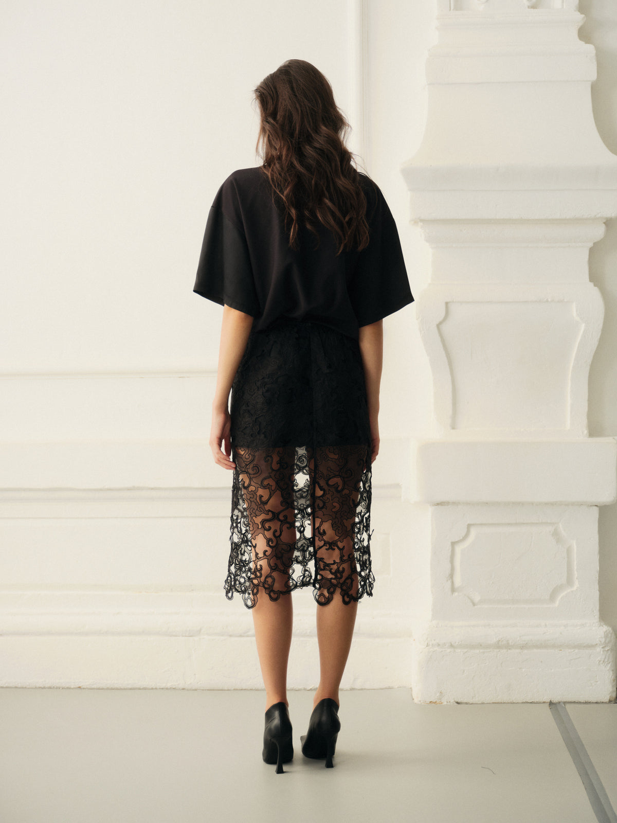 Silk lace midi skirt with underskirt