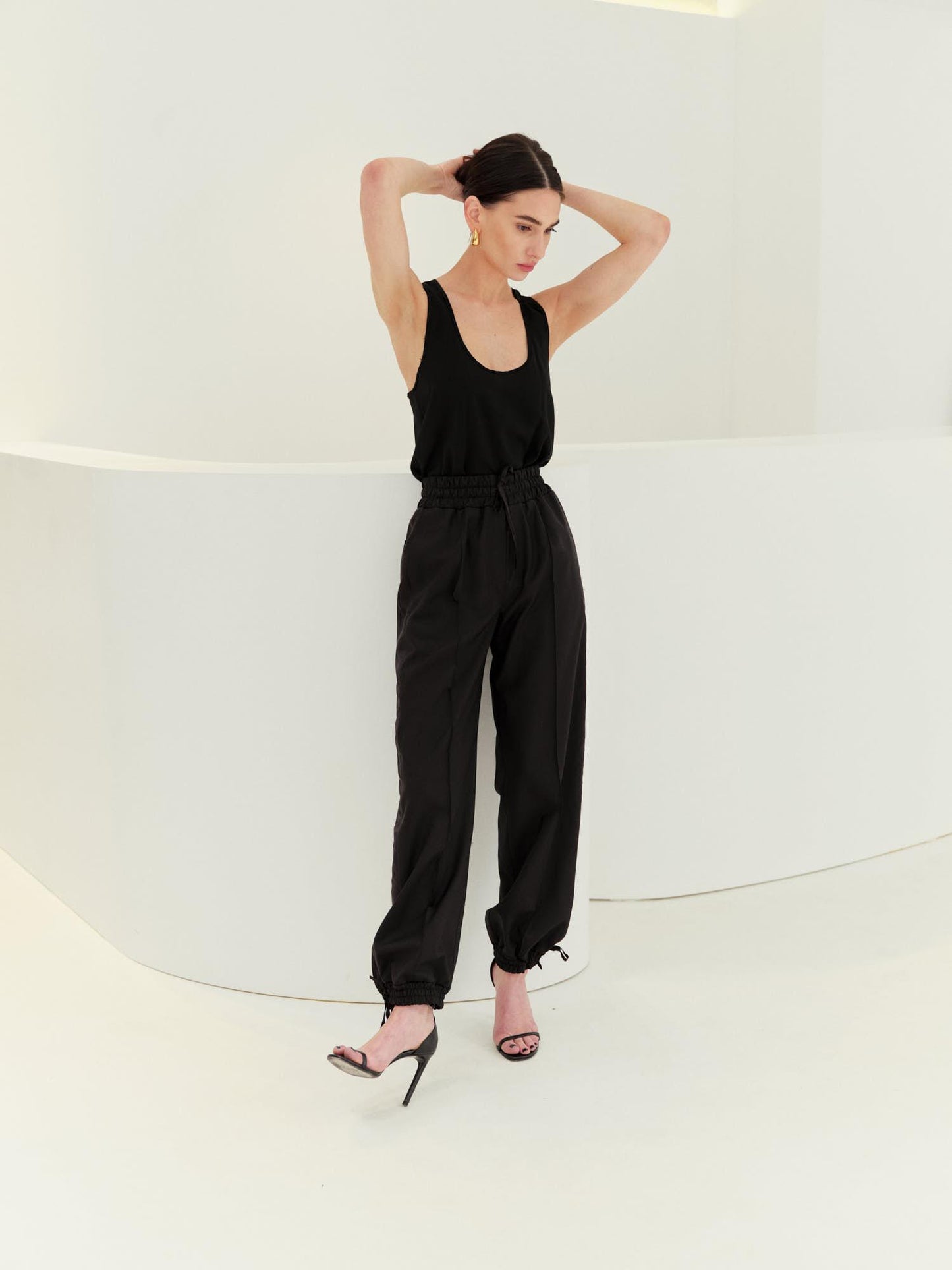 Yasmine elastic waist wool silk jogger pants