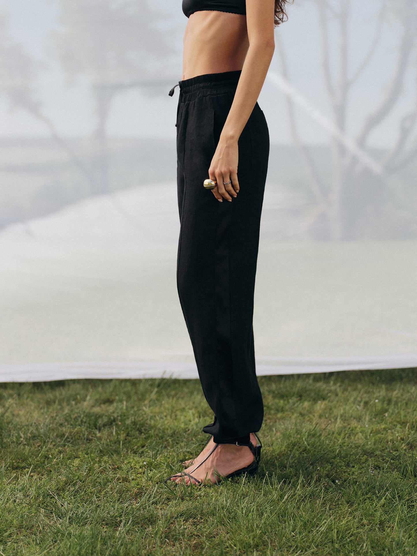 Yasmine stitched-in creases linen jogger-pants