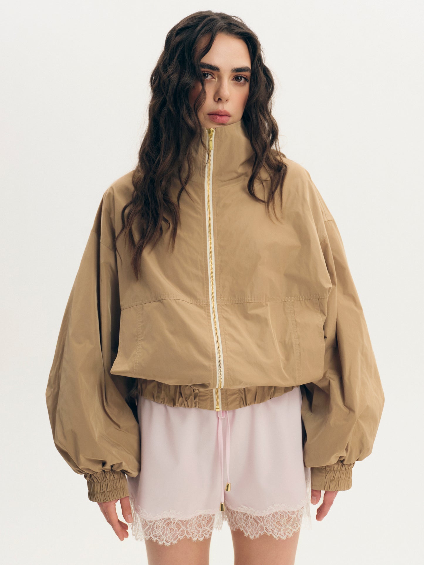 Lightweight high neck jacket in waterproof nylon
