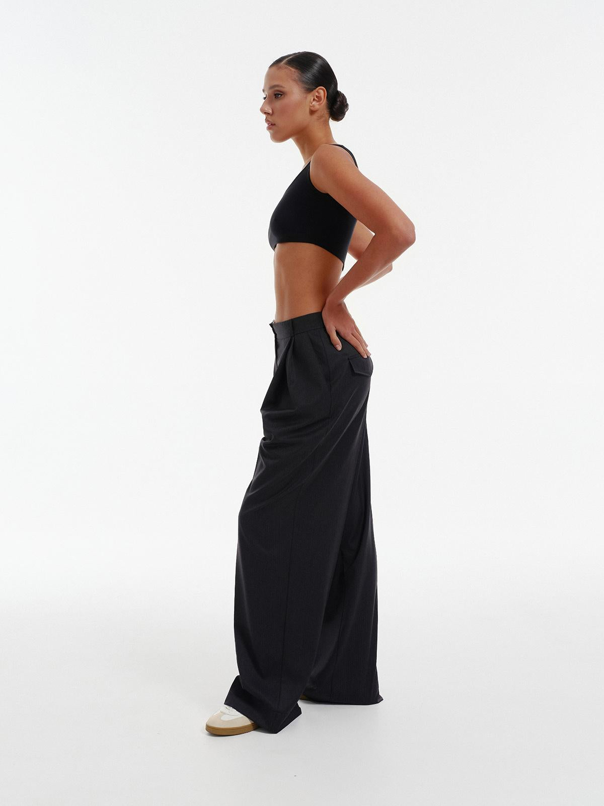 Noah wide leg palazzo pants in dark grey wool